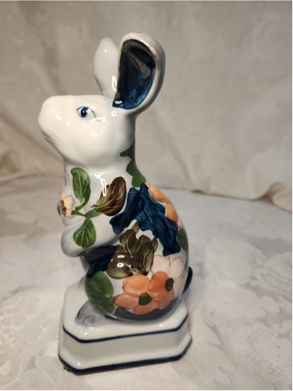 Andrea by Sadek Hand Painted Floral Porcelain Bunny 7 7/8 Inch